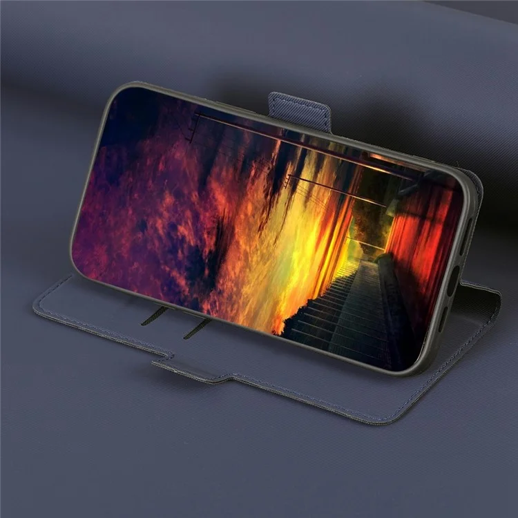 Для Samsung Galaxy A04s 4G (164,7 x 76,7 x 9,1 мм) Twill Texture Card Holder Phone Case PU Leather Dual Magnet Clasp Stand Cover - Синий