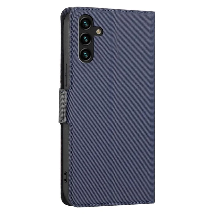 Для Samsung Galaxy A04s 4G (164,7 x 76,7 x 9,1 мм) Twill Texture Card Holder Phone Case PU Leather Dual Magnet Clasp Stand Cover - Синий