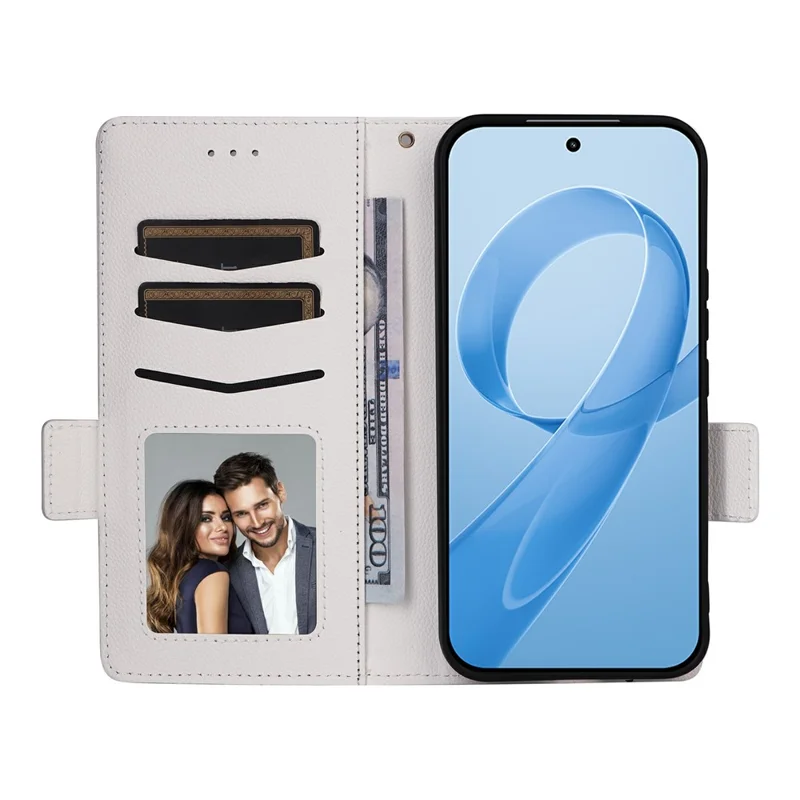 For Xiaomi Poco F8 Ultra / Redmi K90 Pro Max 5G Case Litchi Texture Wallet Leather Phone Cover with Wrist Strap - White