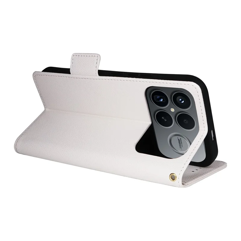 For Xiaomi Poco F8 Ultra / Redmi K90 Pro Max 5G Case Litchi Texture Wallet Leather Phone Cover with Wrist Strap - White