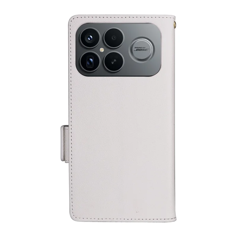 For Xiaomi Poco F8 Ultra / Redmi K90 Pro Max 5G Case Litchi Texture Wallet Leather Phone Cover with Wrist Strap - White