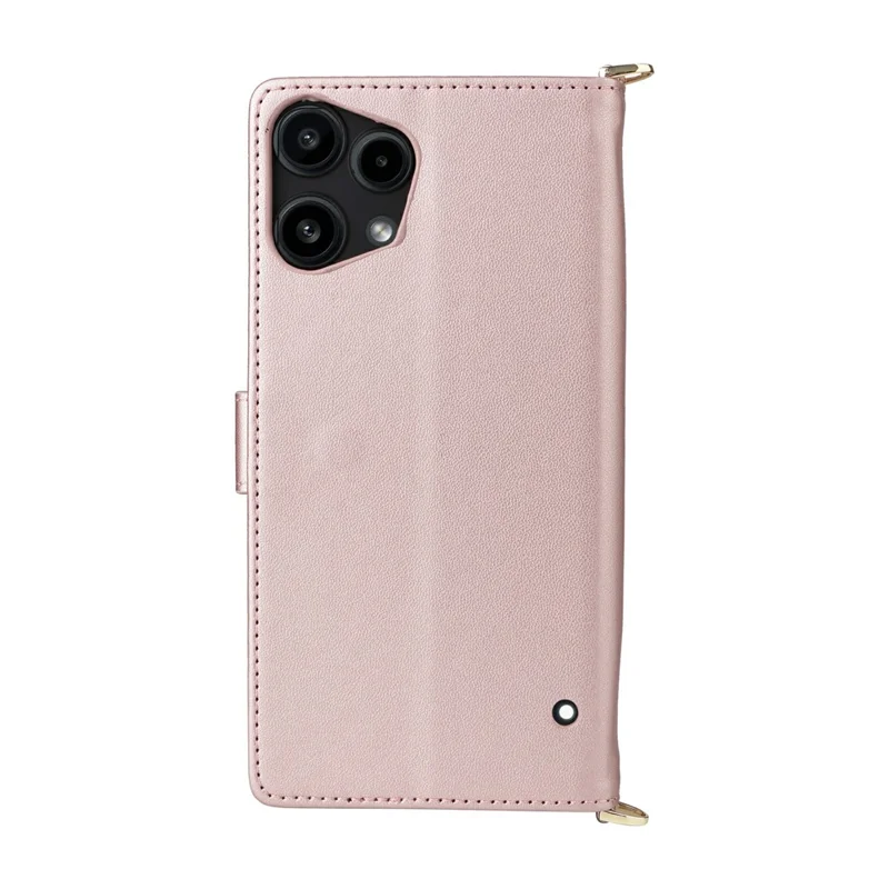 For Nothing Phone (3a) Lite 5G Leather Case Stand Wallet Phone Cover with Shoulder / Wrist Strap - Pink