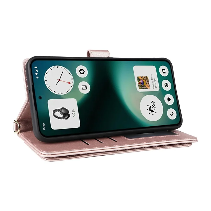 For Nothing Phone (3a) Lite 5G Leather Case Stand Wallet Phone Cover with Shoulder / Wrist Strap - Pink