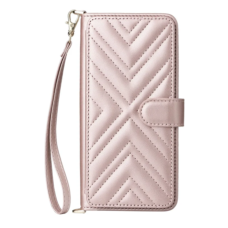 For Nothing Phone (3a) Lite 5G Leather Case Stand Wallet Phone Cover with Shoulder / Wrist Strap - Pink