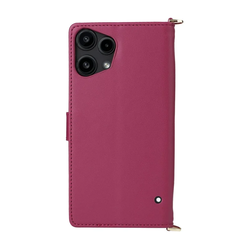 For Nothing Phone (3a) Lite 5G Leather Case Stand Wallet Phone Cover with Shoulder / Wrist Strap - Rose