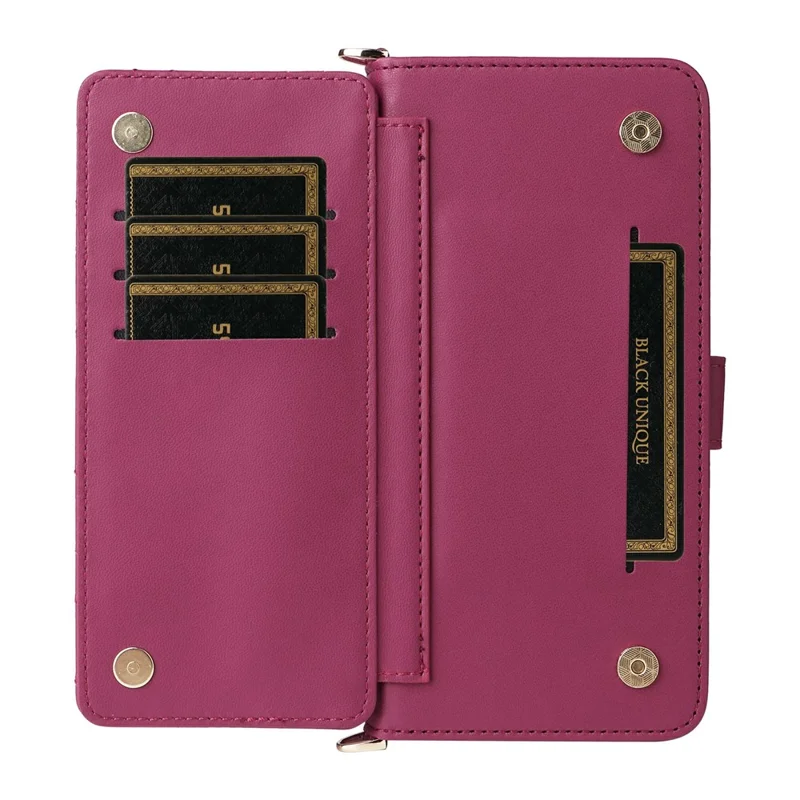 For Nothing Phone (3a) Lite 5G Leather Case Stand Wallet Phone Cover with Shoulder / Wrist Strap - Rose