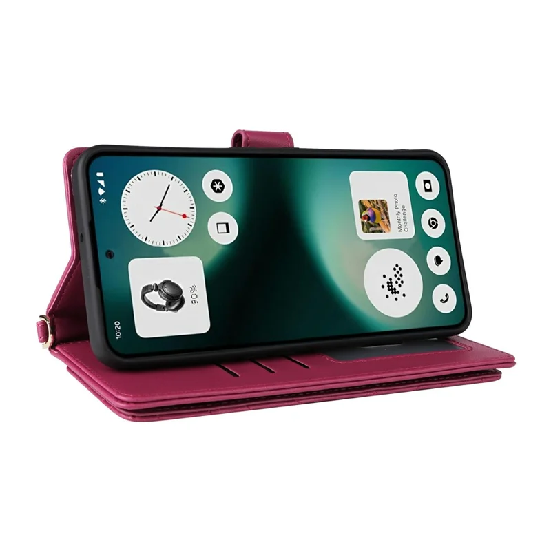 For Nothing Phone (3a) Lite 5G Leather Case Stand Wallet Phone Cover with Shoulder / Wrist Strap - Rose