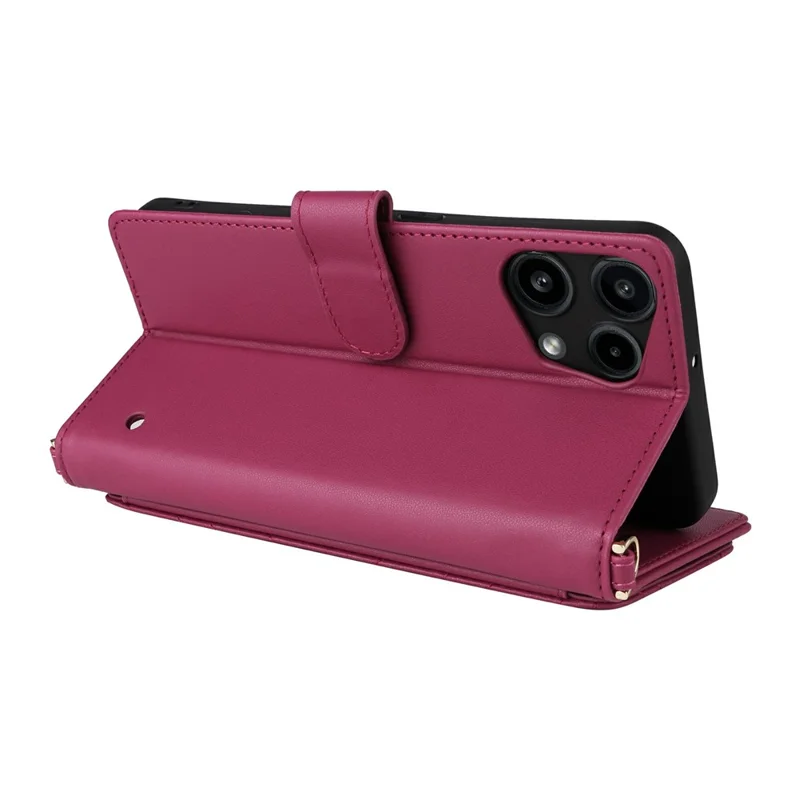 For Nothing Phone (3a) Lite 5G Leather Case Stand Wallet Phone Cover with Shoulder / Wrist Strap - Rose