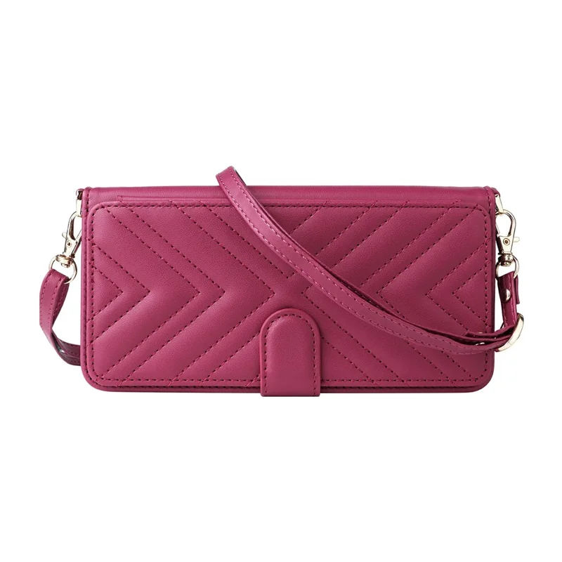 For Nothing Phone (3a) Lite 5G Leather Case Stand Wallet Phone Cover with Shoulder / Wrist Strap - Rose