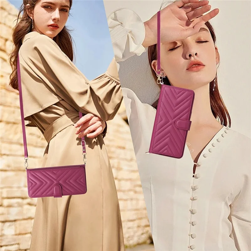 For Nothing Phone (3a) Lite 5G Leather Case Stand Wallet Phone Cover with Shoulder / Wrist Strap - Rose