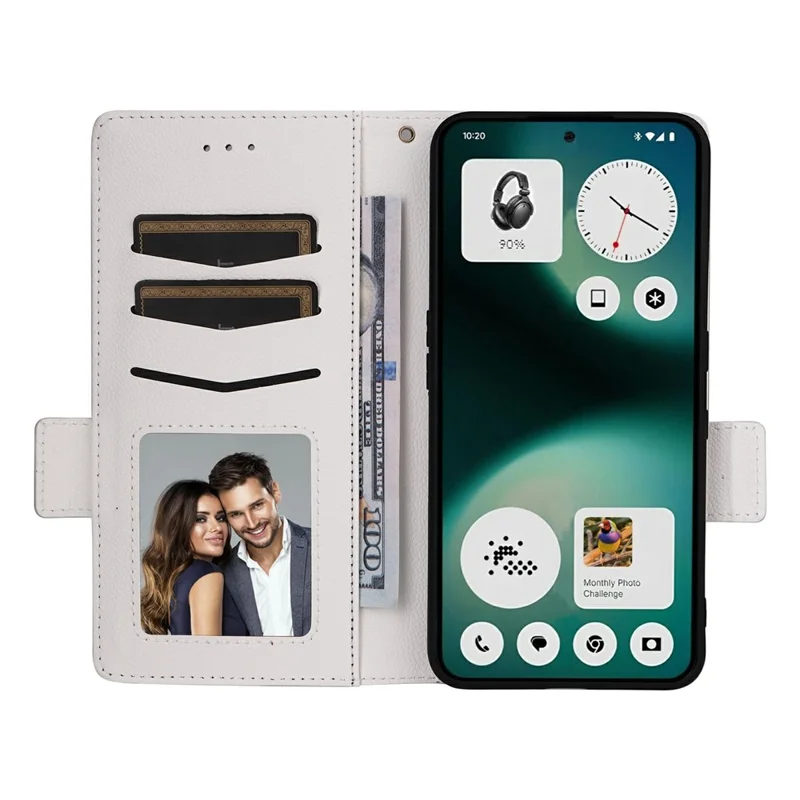 For Nothing Phone (3a) Lite 5G Case Litchi Texture Wallet Leather Phone Cover with Wrist Strap - White