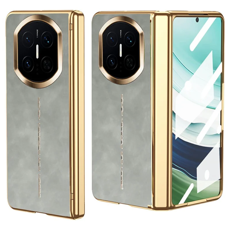 For Huawei Mate X7 Case PU Leather + PC Phone Cover with Tempered Glass Screen Film - White