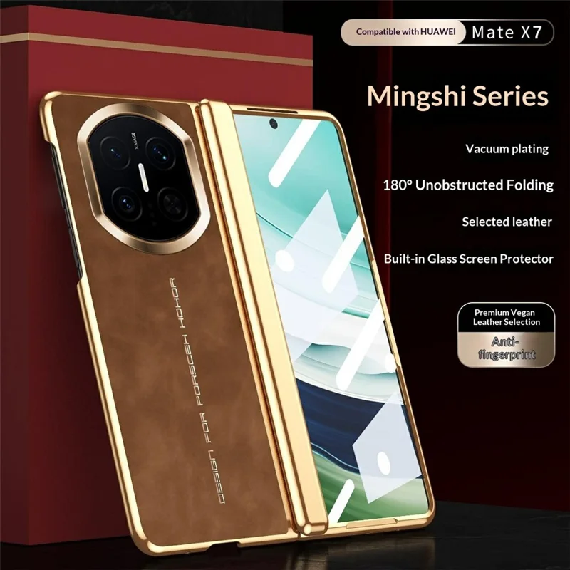 For Huawei Mate X7 Case PU Leather + PC Phone Cover with Tempered Glass Screen Film - White