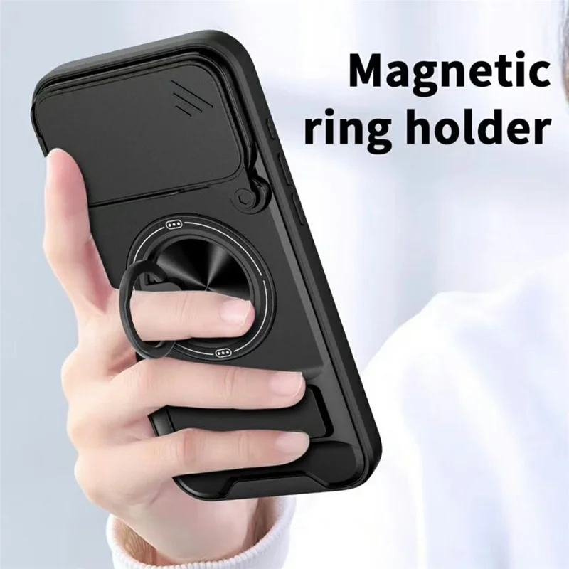Bulk Purchasing For iPhone 17 Pro Max Magnetic Case Rotary Kickstand TPU + PC Phone Cover with Lens Guard - Black