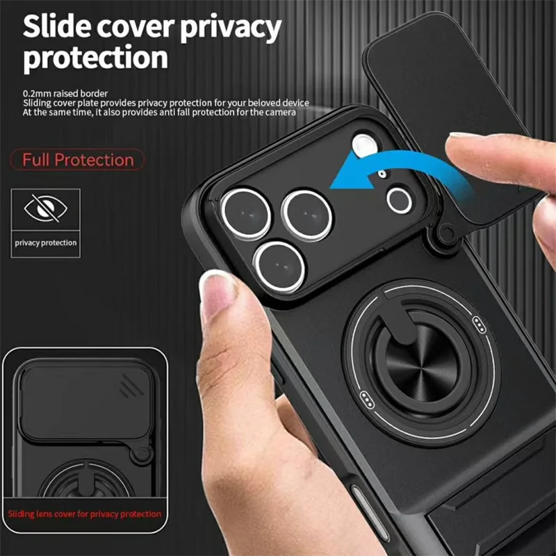 Bulk Purchasing For iPhone 17 Pro Magnetic Case Rotary Kickstand TPU + PC Phone Cover with Lens Guard - Black