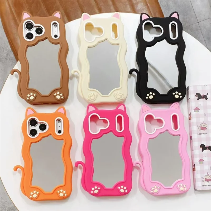 Bulk Purchasing For iPhone 17 Pro Case Cute Cat Ear Acrylic + Silicone Phone Cover with Mirror - Black