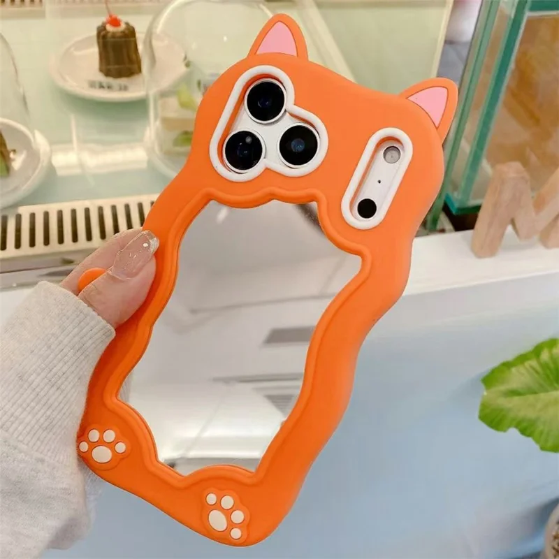 Bulk Purchasing For iPhone 17 Pro Case Cute Cat Ear Acrylic + Silicone Phone Cover with Mirror - Orange