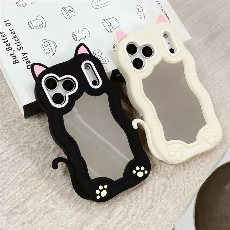 Bulk Purchasing For iPhone 17 Pro Max Case Cute Cat Ear Acrylic + Silicone Phone Cover with Mirror - Black