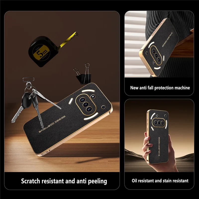 For Nothing Phone (3a) Case Anti Scratch Litchi Texture TPU Leather PU Phone Back Cover - Black