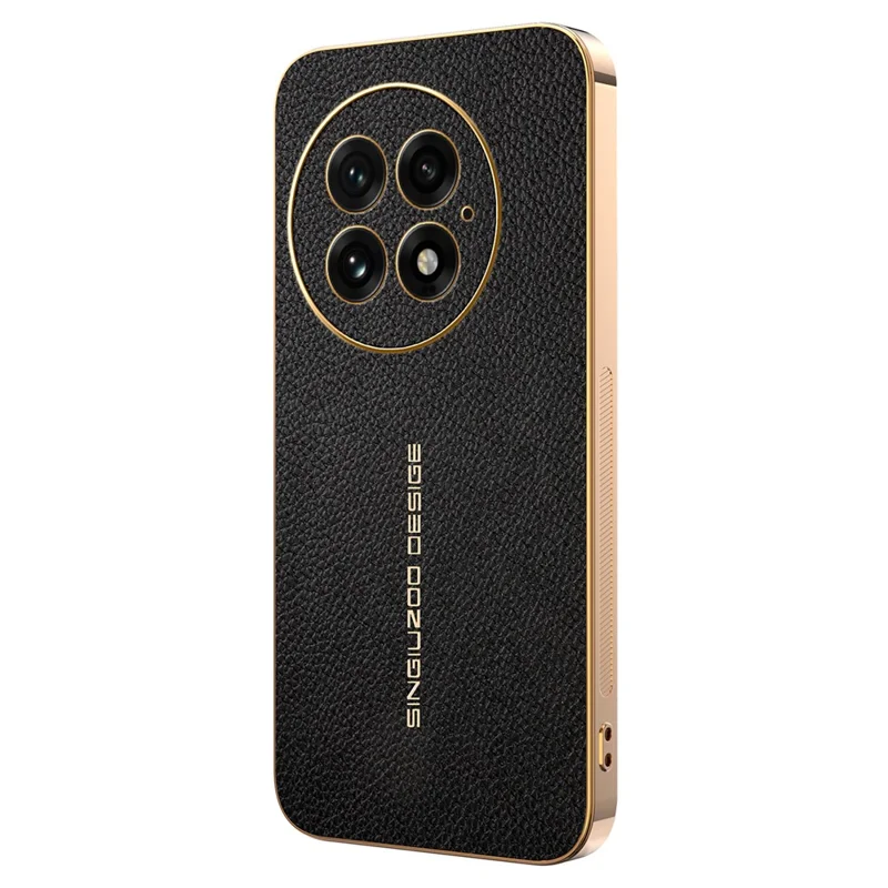 For OnePlus 13 Case Anti Scratch Litchi Texture TPU Leather PU Phone Back Cover - Black