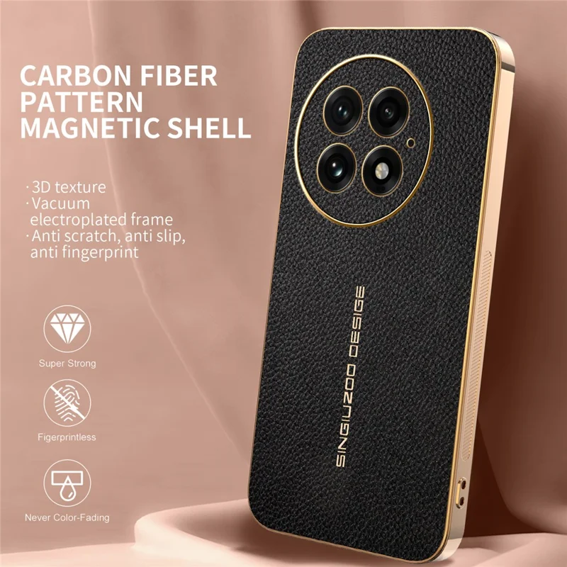 For OnePlus 13 Case Anti Scratch Litchi Texture TPU Leather PU Phone Back Cover - Black