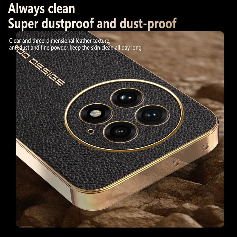 For OnePlus 13 Case Anti Scratch Litchi Texture TPU Leather PU Phone Back Cover - Black