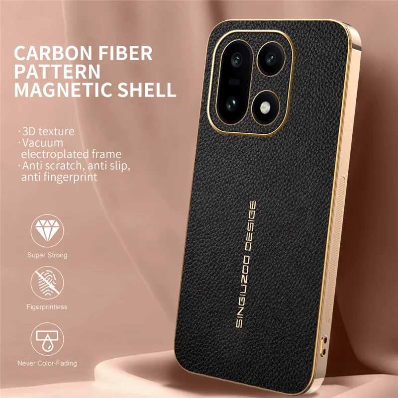 Voor OnePlus 15 5G Hoesje Anti Kras Litchi Structuur TPU Leer PU Telefoon Achterkant - Zwart