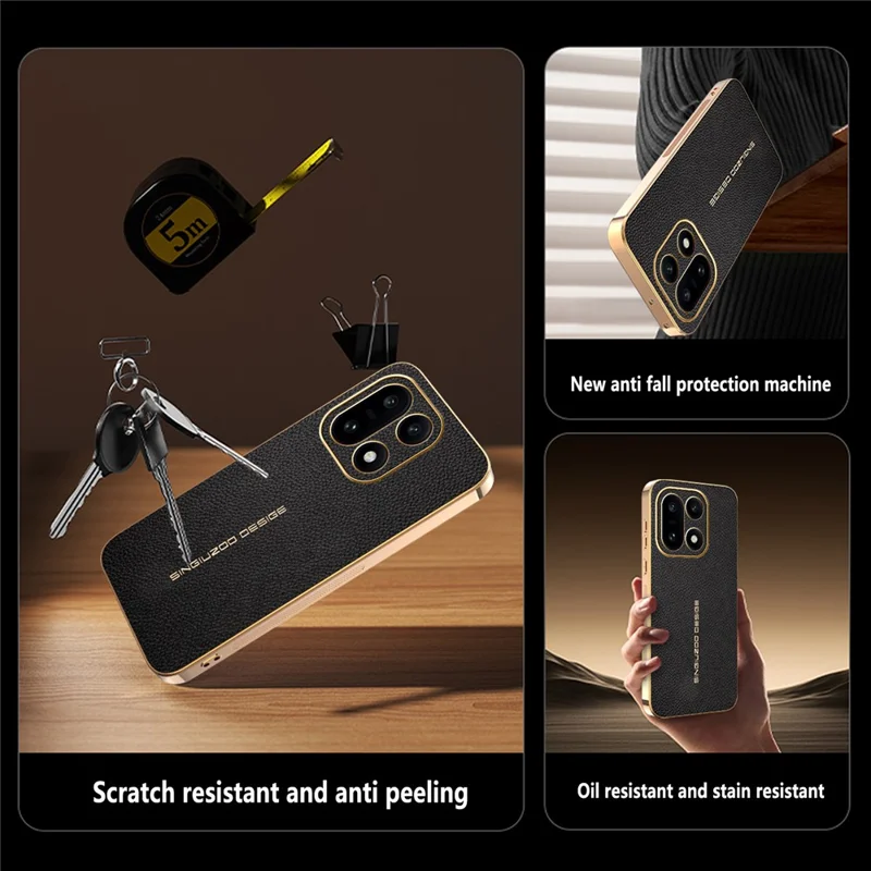 Voor OnePlus 15 5G Hoesje Anti Kras Litchi Structuur TPU Leer PU Telefoon Achterkant - Zwart