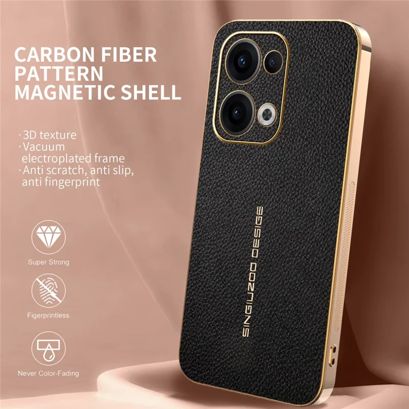 Für Oppo Reno13 5G (Global) Hülle Anti-Scratch Litschi-Textur TPU Leder PU Handy-Rückseite - Schwarz