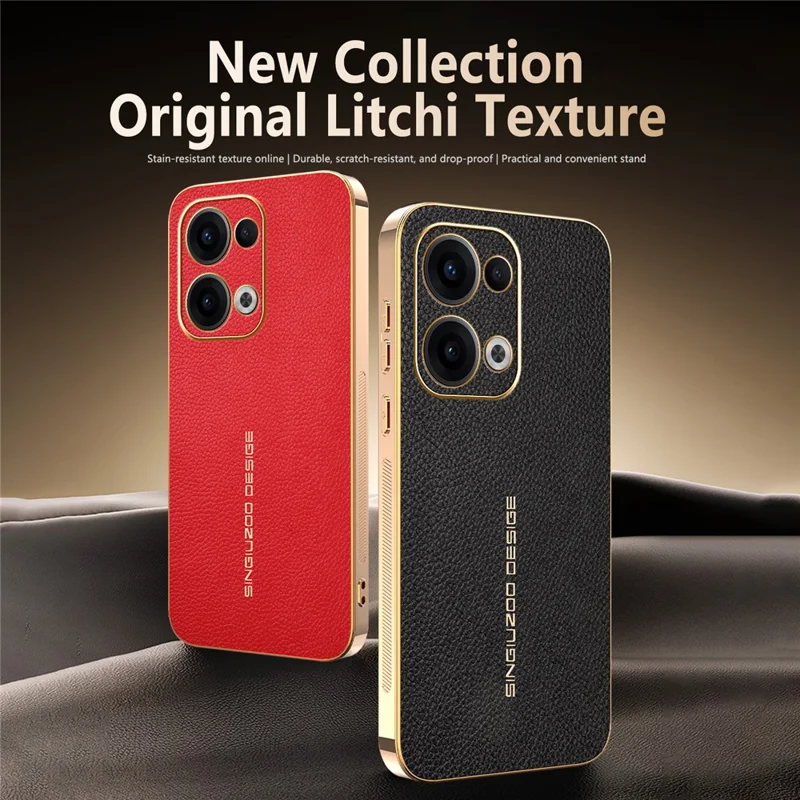 Für Oppo Reno13 5G (Global) Hülle Anti-Scratch Litschi-Textur TPU Leder PU Handy-Rückseite - Schwarz