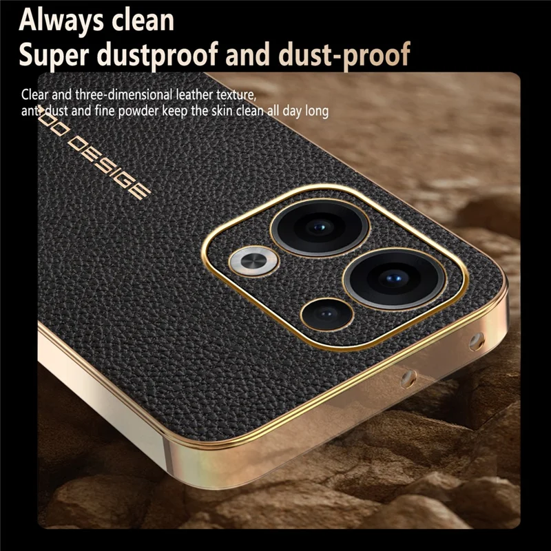 Für Oppo Reno13 5G (Global) Hülle Anti-Scratch Litschi-Textur TPU Leder PU Handy-Rückseite - Schwarz