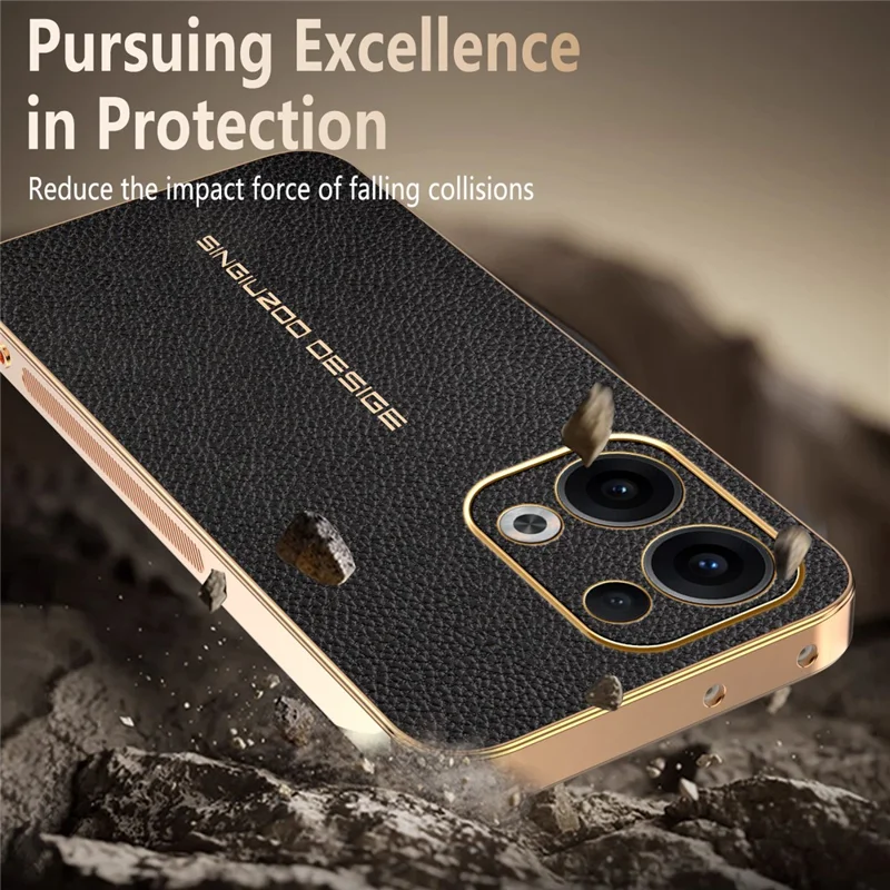 Für Oppo Reno13 5G (Global) Hülle Anti-Scratch Litschi-Textur TPU Leder PU Handy-Rückseite - Schwarz