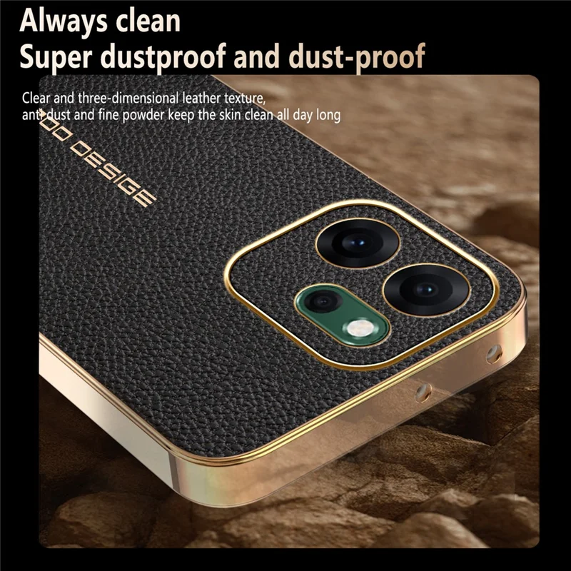 Capa para Oppo Reno14 F 5G Antiarranhões Textura de Couro de Jacarandá TPU Couro PU Capa Traseira para Telemóvel - Preto