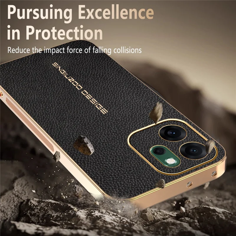 Capa para Oppo Reno14 F 5G Antiarranhões Textura de Couro de Jacarandá TPU Couro PU Capa Traseira para Telemóvel - Preto