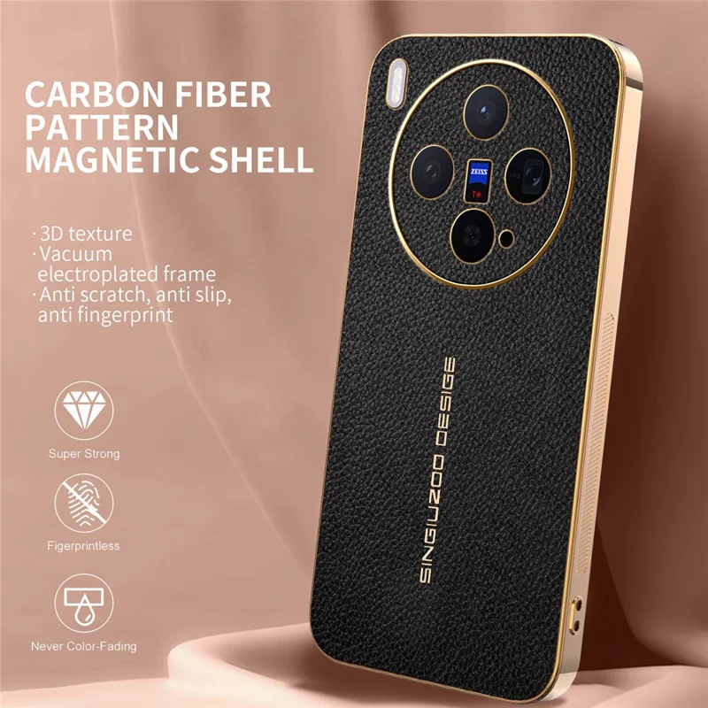 For vivo X300 5G Case Anti Scratch Litchi Texture TPU Leather PU Phone Back Cover - Black