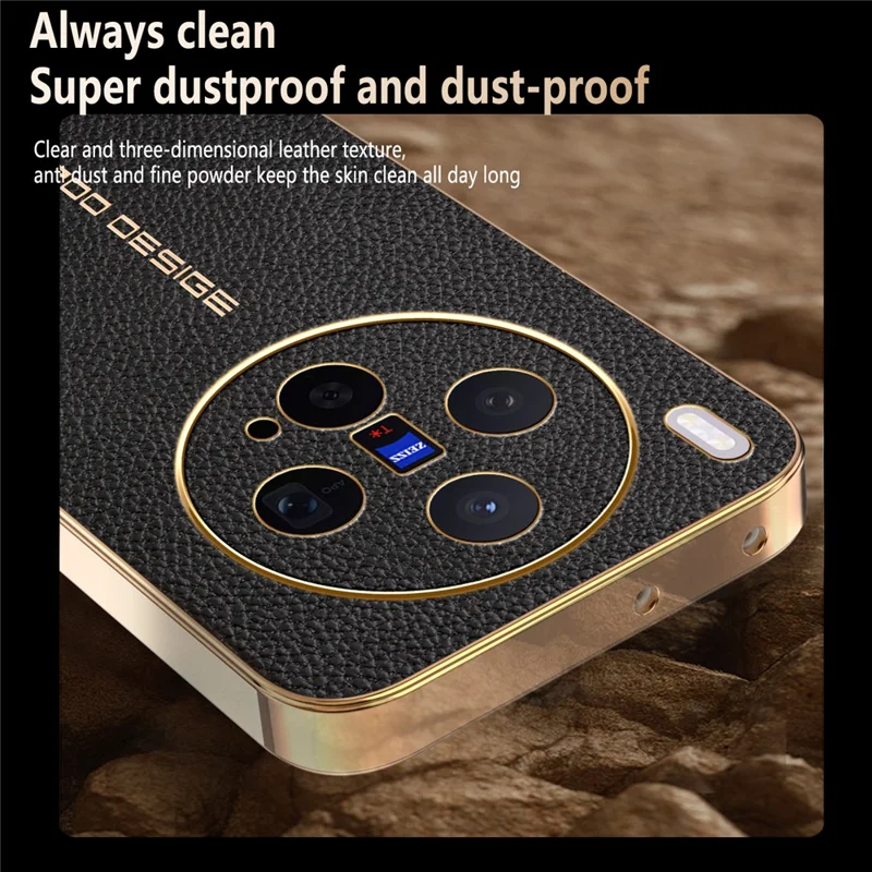 For vivo X300 5G Case Anti Scratch Litchi Texture TPU Leather PU Phone Back Cover - Black