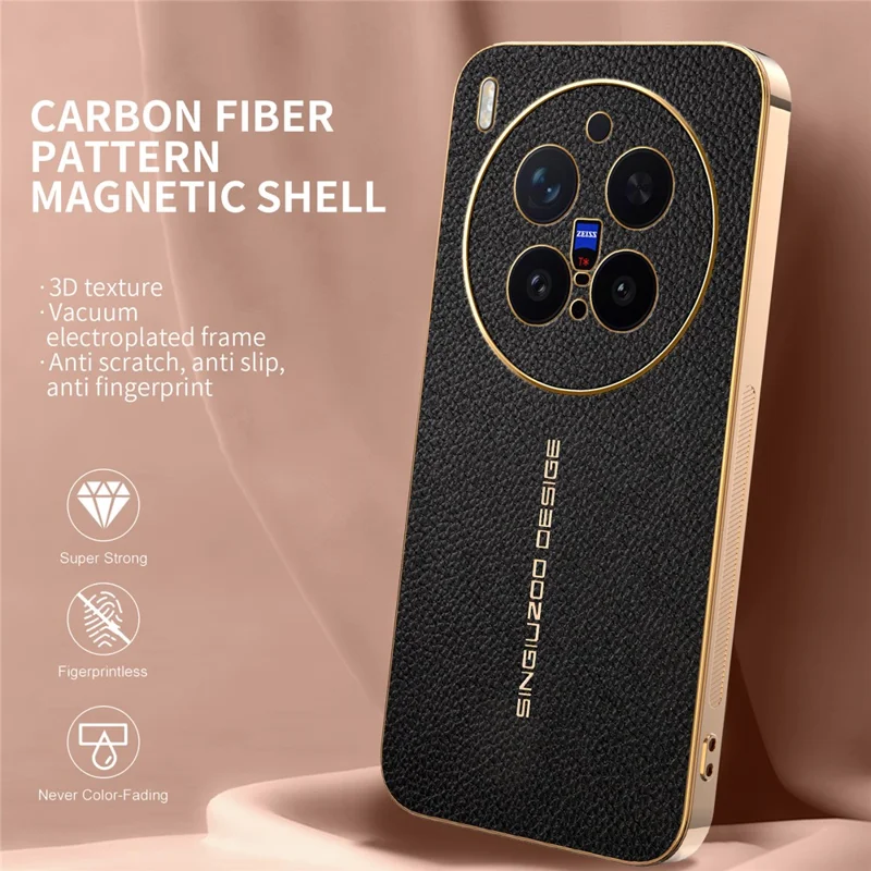 For vivo X300 Pro 5G Case Anti Scratch Litchi Texture TPU Leather PU Phone Back Cover - Black