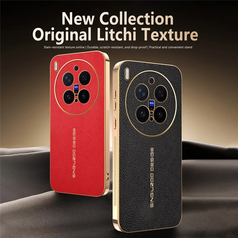 For vivo X300 Pro 5G Case Anti Scratch Litchi Texture TPU Leather PU Phone Back Cover - Black