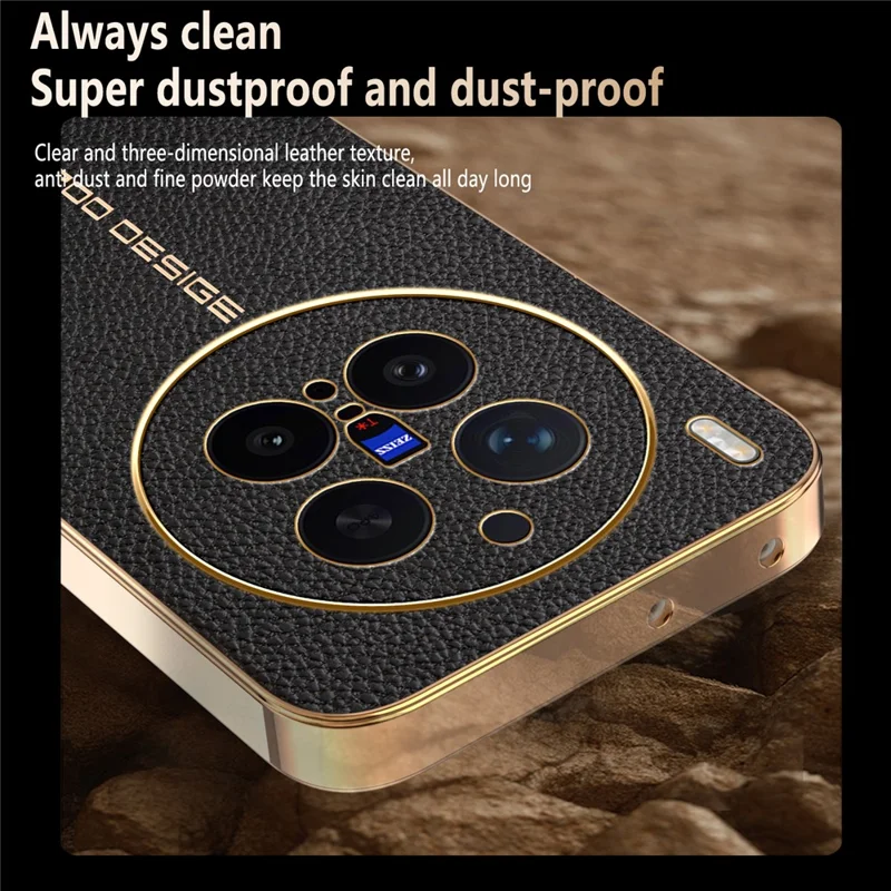 For vivo X300 Pro 5G Case Anti Scratch Litchi Texture TPU Leather PU Phone Back Cover - Black