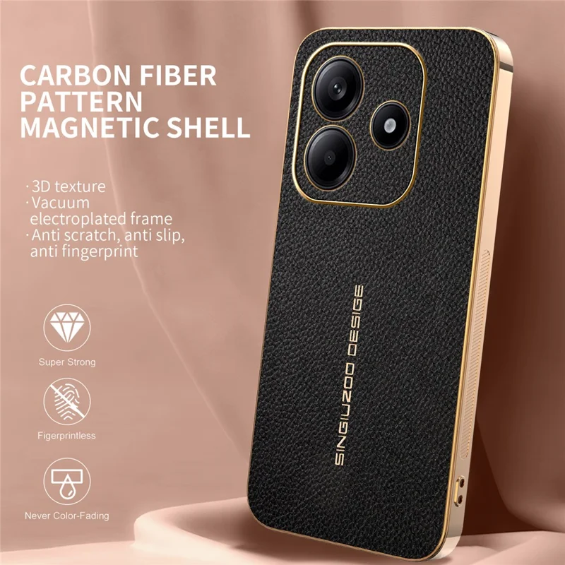 Cover per Xiaomi Redmi Note 14 4G (163,25 mm) Anti Graffio con Texture Effetto Coccodrillo in TPU e Pelle PU - Nero