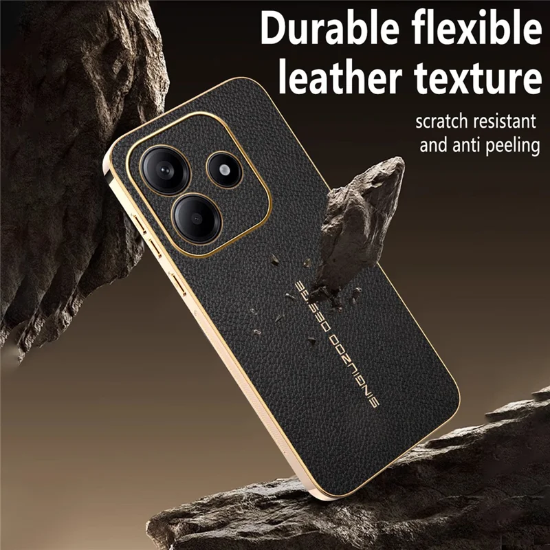 Cover per Xiaomi Redmi Note 14 4G (164,84 mm) Anti Graffio con Texture Effetto Coccodrillo in TPU e Pelle PU - Nero