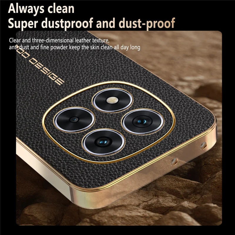 Coque de téléphone pour Xiaomi Redmi Note 14 Pro 5G / Poco X7 5G anti-rayures, texture cuir synthétique effet croûte, TPU et PU, protection arrière - Noir