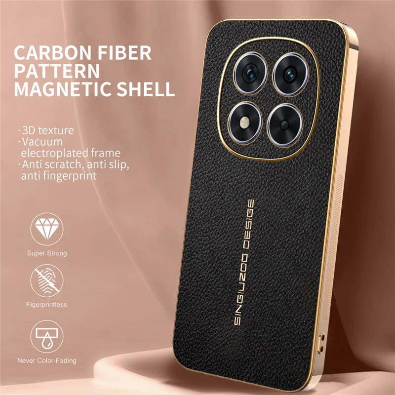 Coque de téléphone pour Xiaomi Redmi Note 14 Pro 5G / Poco X7 5G anti-rayures, texture cuir synthétique effet croûte, TPU et PU, protection arrière - Noir