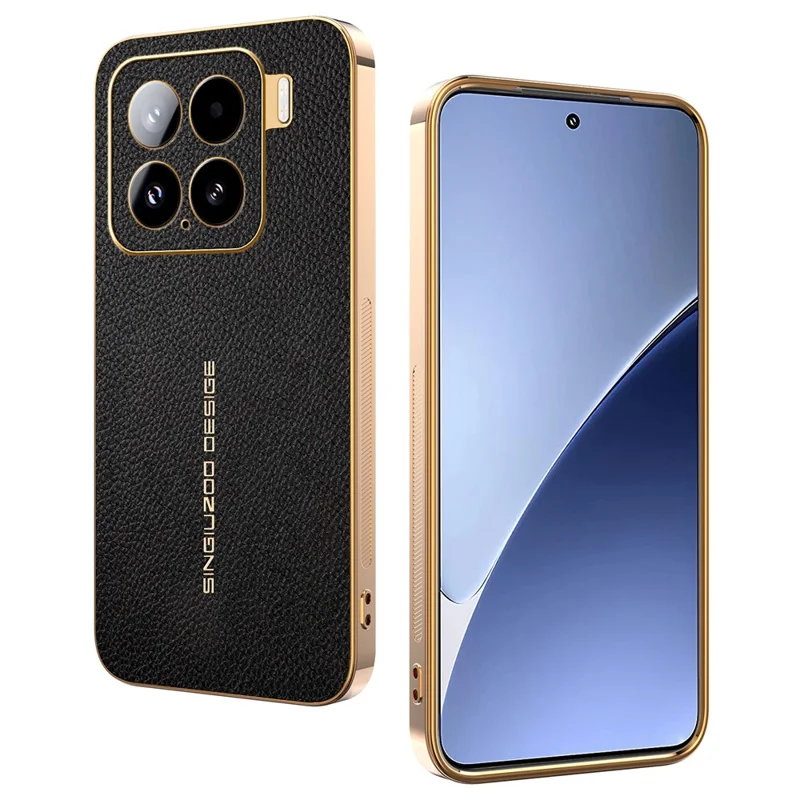 Xiaomi 15 hylse mod ridser med lærredstekstur i TPU og læder af PU - Sort