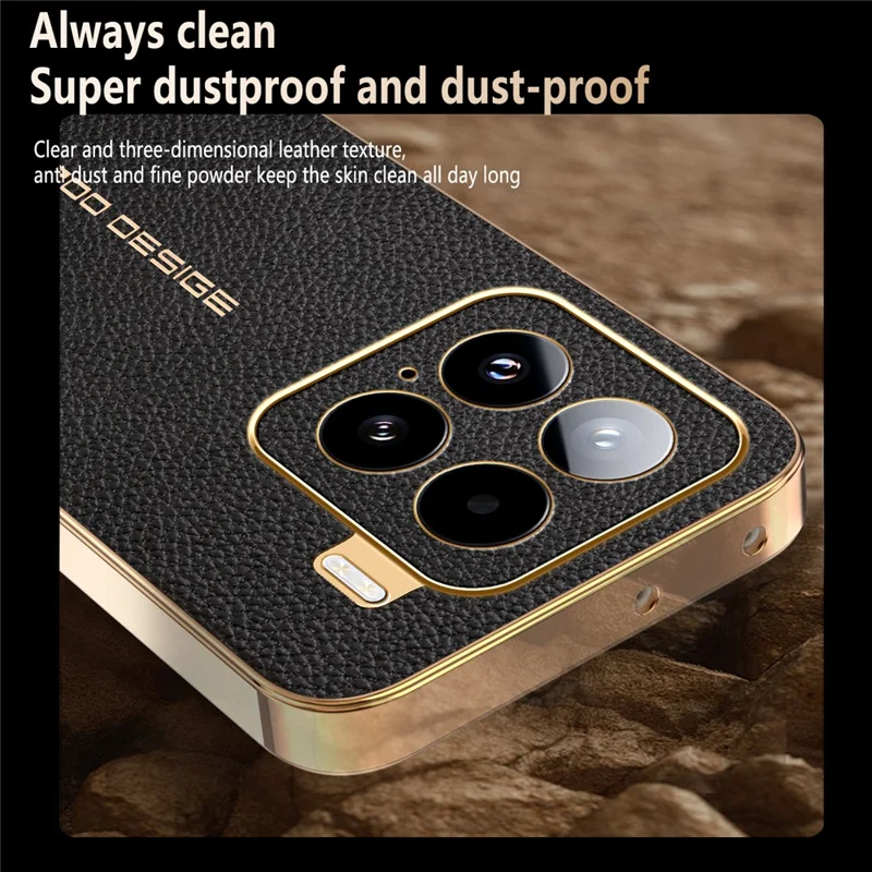 Xiaomi 15 hylse mod ridser med lærredstekstur i TPU og læder af PU - Sort