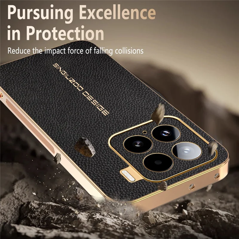 Xiaomi 15 hylse mod ridser med lærredstekstur i TPU og læder af PU - Sort