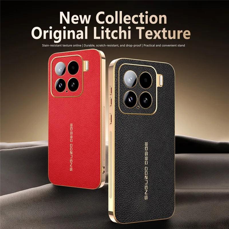 Xiaomi 15 hylse mod ridser med lærredstekstur i TPU og læder af PU - Sort