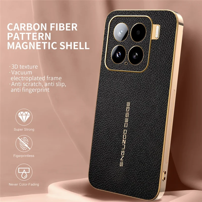 Xiaomi 15 hylse mod ridser med lærredstekstur i TPU og læder af PU - Sort