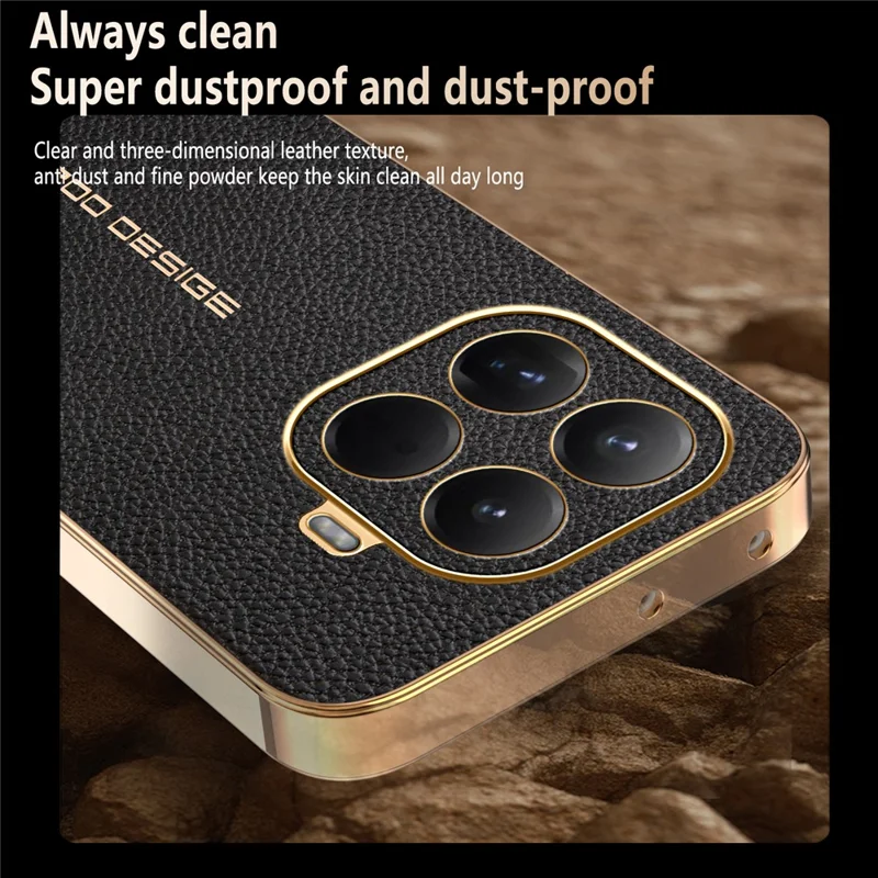 Xiaomi 15T Pro hoesje tegen krasjes met lederstructuur TPU Litchi Leather PU achterkant - Zwart