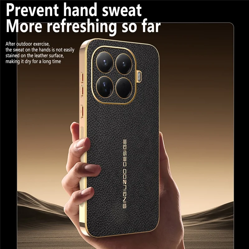 Xiaomi 15T Pro hoesje tegen krasjes met lederstructuur TPU Litchi Leather PU achterkant - Zwart